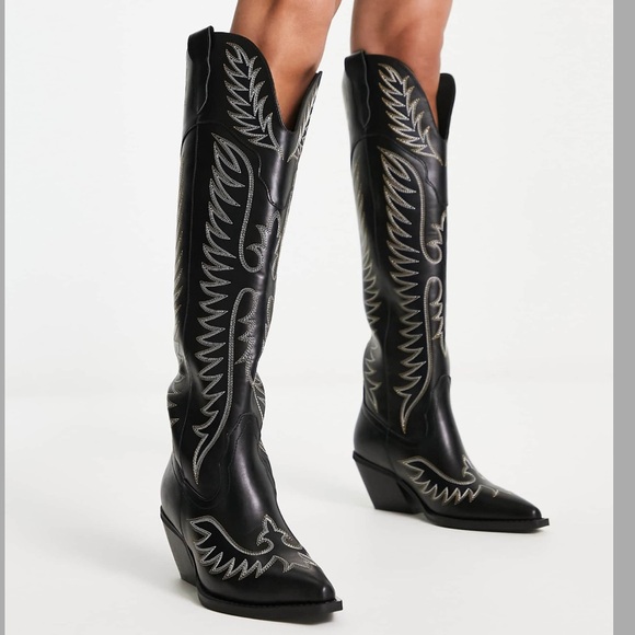 ASOS Shoes - ASOS DESIGN / Chester contrast stitch western knee boot / black